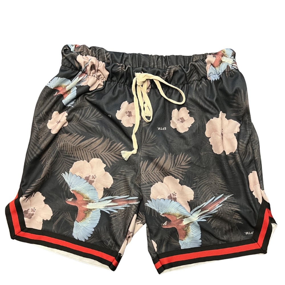 EPTM Black Floral & Parrot Print Men’s Athletic Shorts